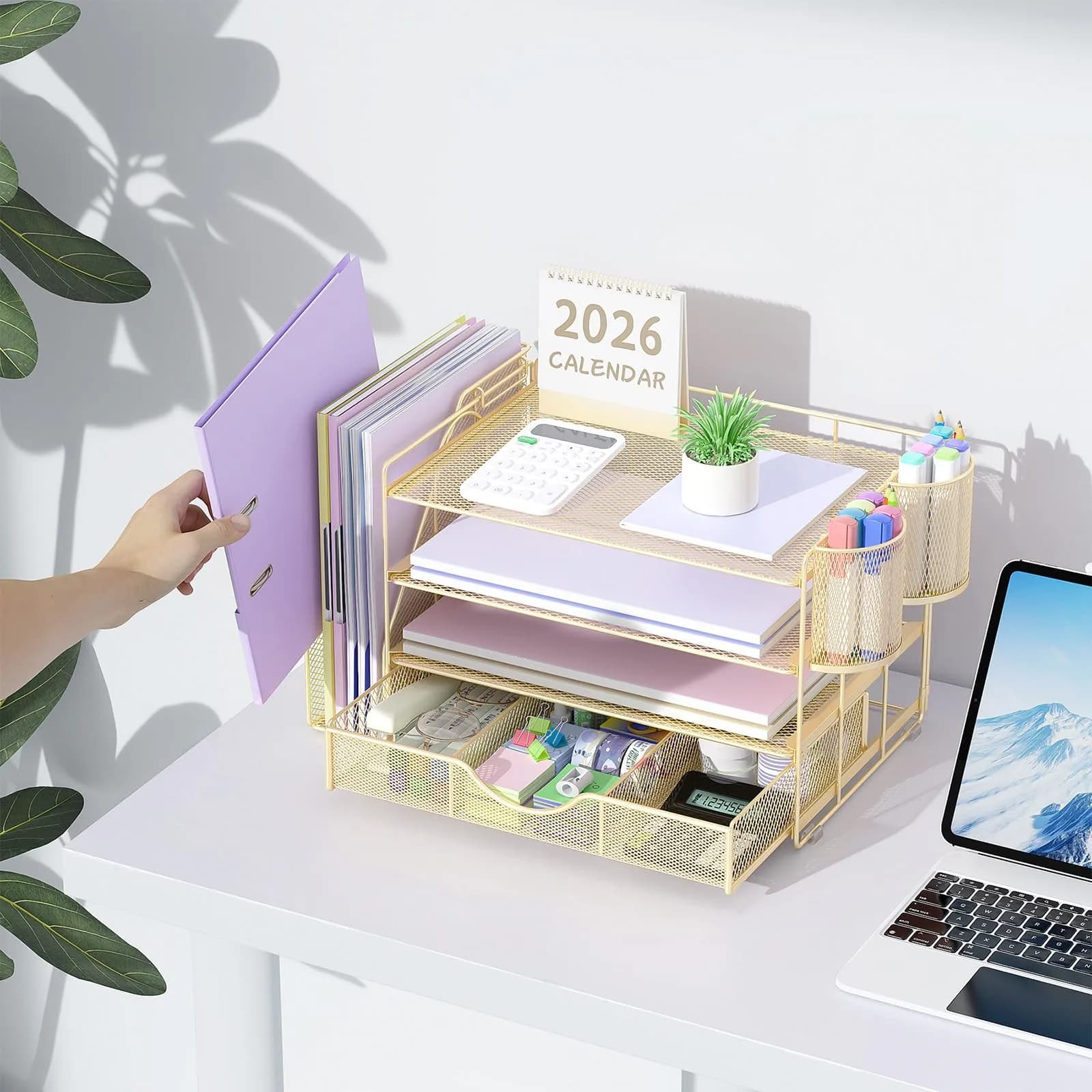 gianotter 4-Tier Desk Organizer with Drawer & Pen Holders | 34cm (13.38") Wide - view 6