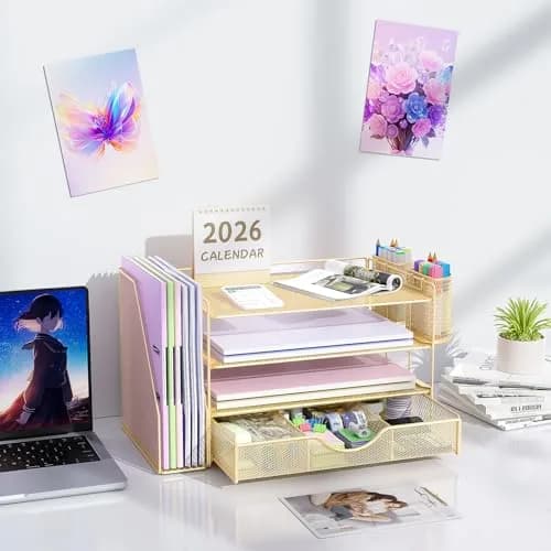 gianotter 4-Tier Desk Organizer with Drawer & Pen Holders | 34cm (13.38") Wide thumbnail 7