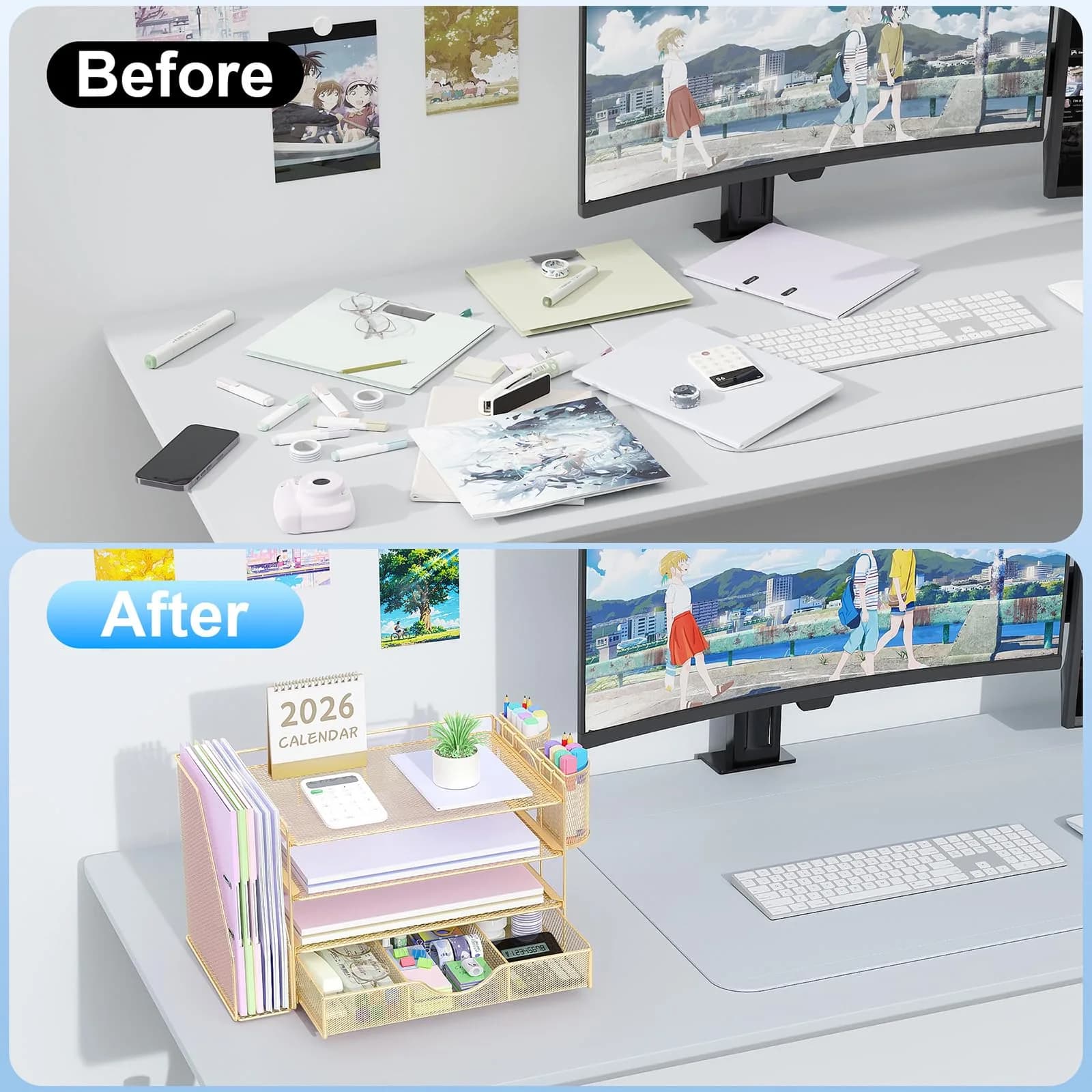 gianotter 4-Tier Desk Organizer with Drawers & File Holders - Gold | Workspace Accessories for Office Supplies - view 2
