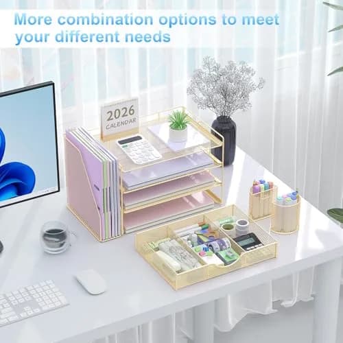 gianotter 4-Tier Desk Organizer with Drawer & Pen Holders | 34cm (13.38") Wide thumbnail 3