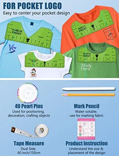 Vowlove T-Shirt Placement Guide for Cricut Heat Press and Vinyl Transfers | Reusable PVC Ruler for Shirt Making thumbnail 4