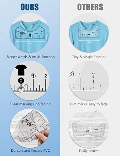 Vowlove T-Shirt Placement Guide for Cricut Heat Press and Vinyl Transfers | Reusable PVC Ruler for Shirt Making thumbnail 5