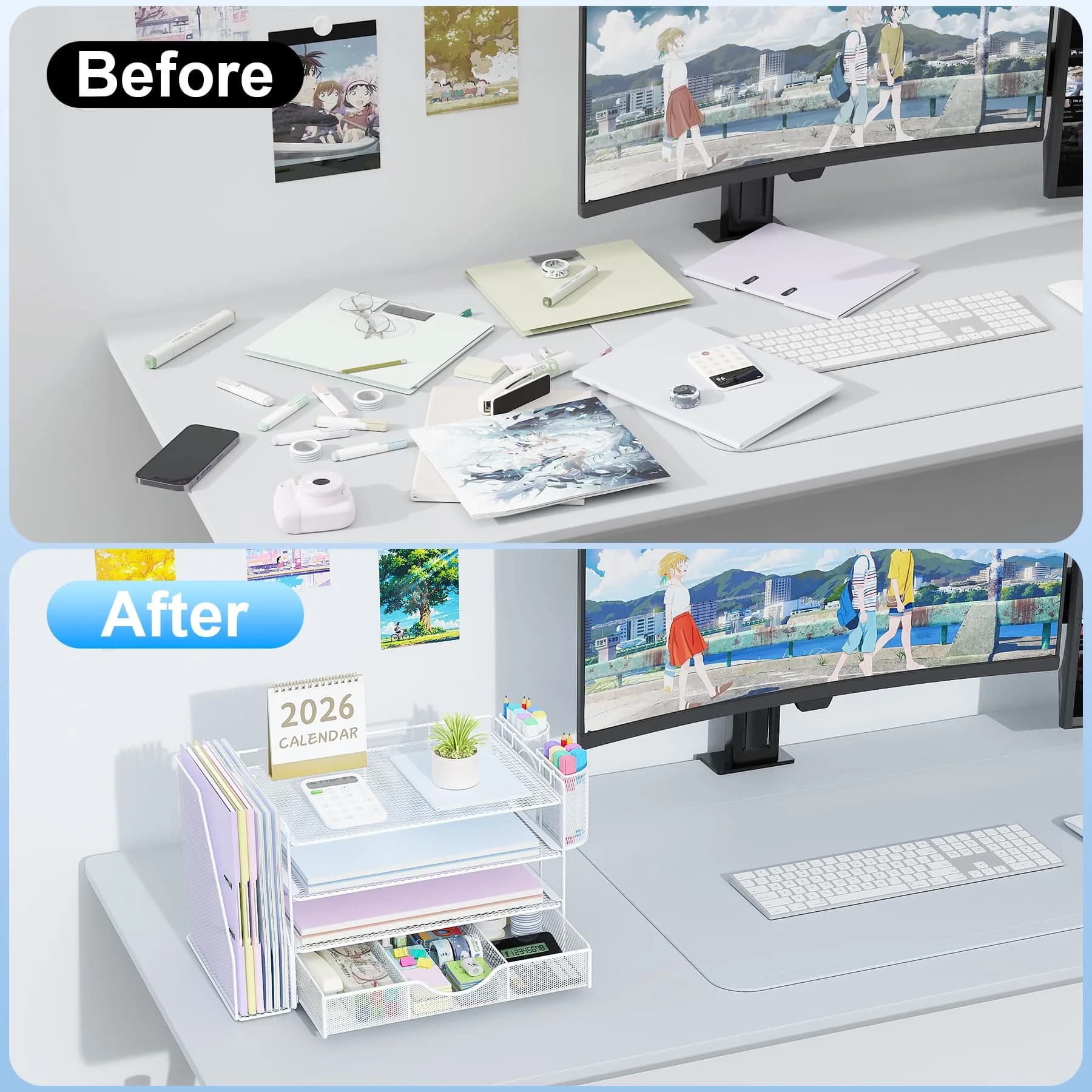gianotter 4-Tier Desk Organizer with Drawers & File Holders - White | Workspace Accessories for Office Supplies - view 2