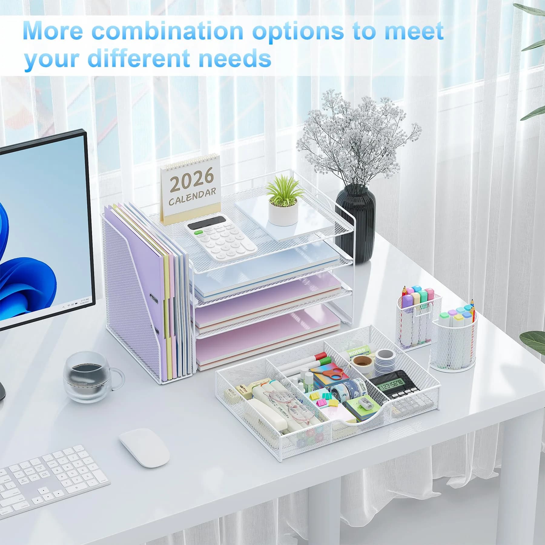 gianotter 4-Tier Desk Organizer with Drawers & File Holders - White | Workspace Accessories for Office Supplies - view 3