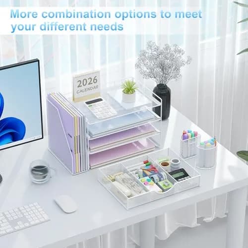 gianotter 4-Tier Desk Organizer with Drawer & File Holder, White | Modern Metal Mesh Workspace Organizer thumbnail 3