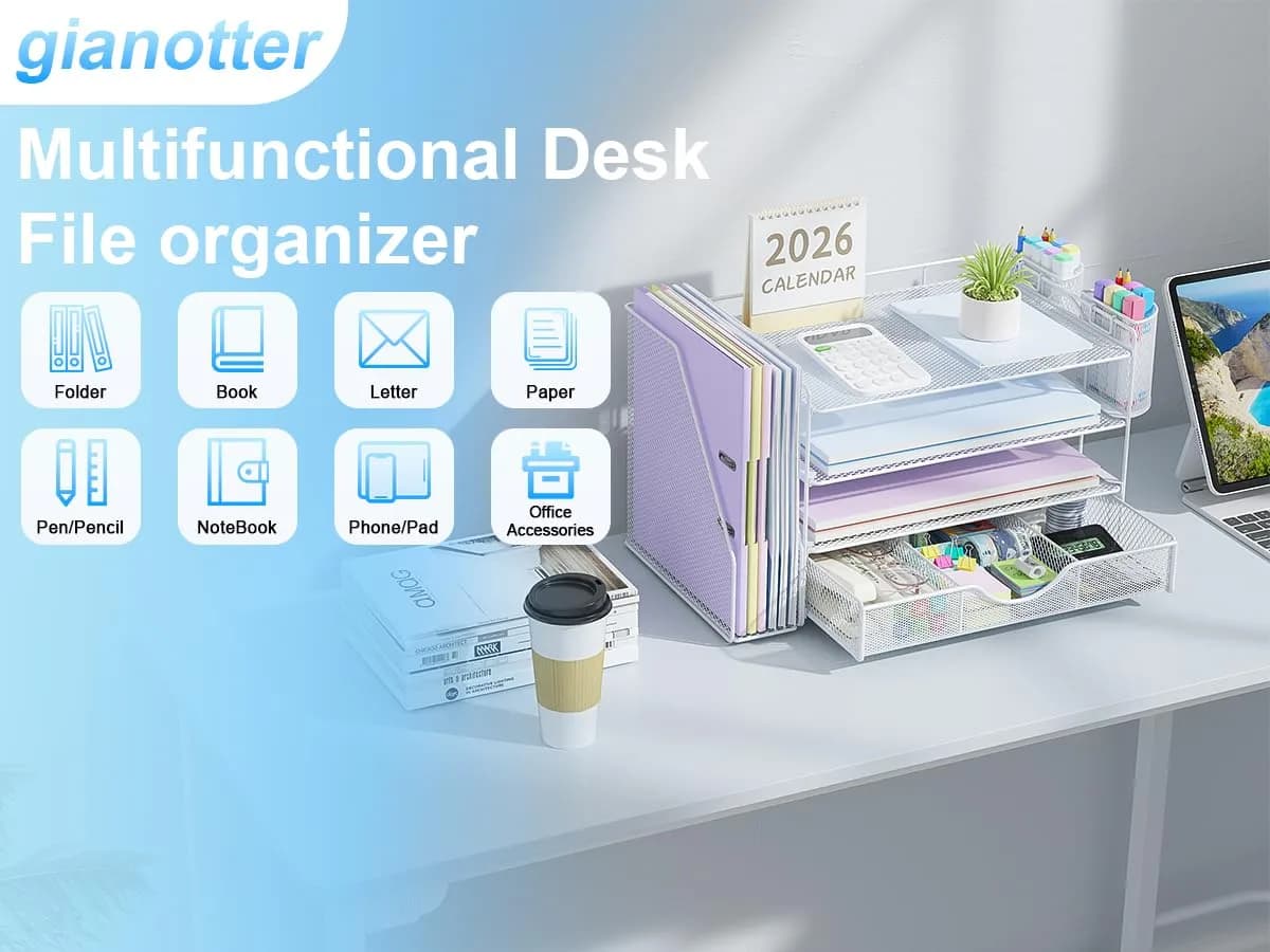 gianotter 4-Tier Desk Organizer with Drawers & File Holders - White | Workspace Accessories for Office Supplies - view 4