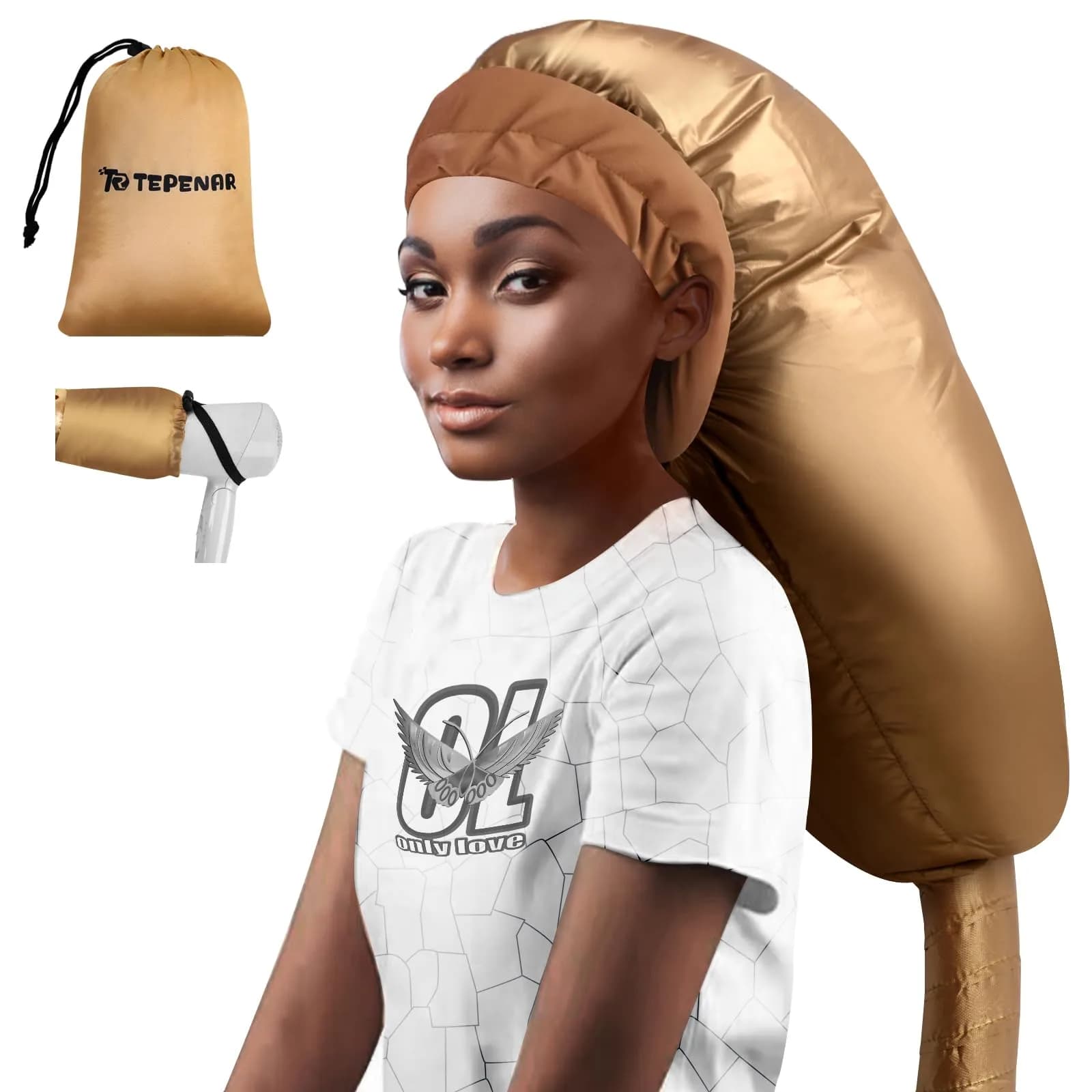 TEPENAR Hair Dryer Bonnet Attachment Extra Large Hood Adjustable for Natural Curly Hair | Fast Drying