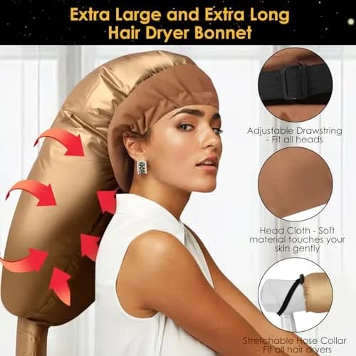 TEPENAR Hair Dryer Bonnet Attachment Extra Large Hood Adjustable for Natural Curly Hair | Fast Drying thumbnail 2