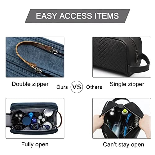BAGSMART Toiletry Bag for Men, Canvas Travel Organizer, Water-resistant, Navy Blue, Large | Water-resistant toiletry bag for travel thumbnail 5