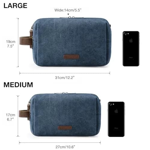 BAGSMART Toiletry Bag for Men, Canvas Travel Organizer, Water-resistant, Navy Blue, Large | Water-resistant toiletry bag for travel thumbnail 6