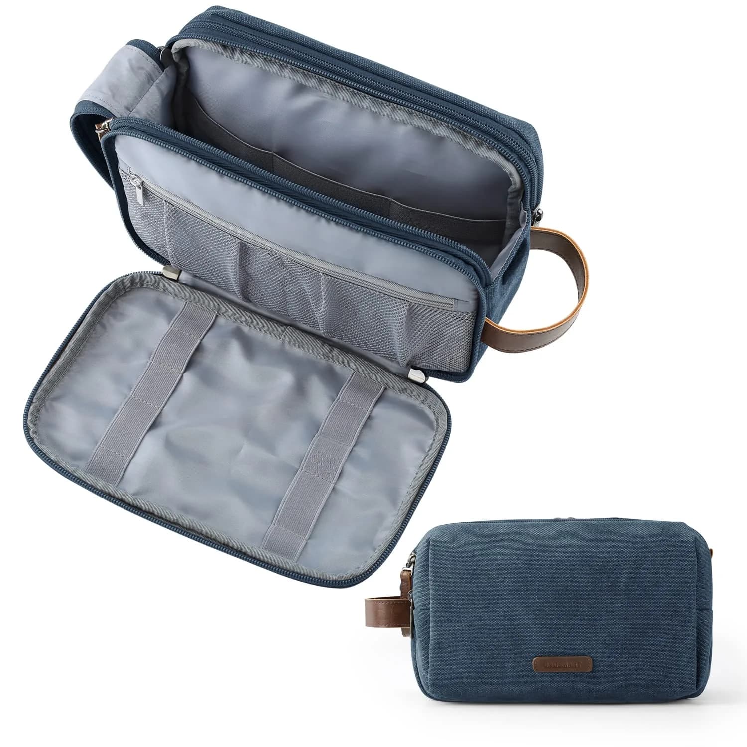 BAGSMART Toiletry Bag for Men, Canvas Travel Organizer, Water-Resistant, Medium | Water-resistant toiletry kit with elastic bands — Navy Blue / Large