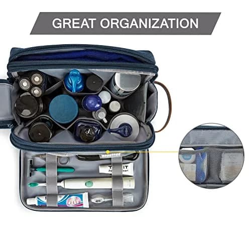 BAGSMART Toiletry Bag for Men, Canvas Travel Organizer, Water-resistant, Navy Blue, Large | Water-resistant toiletry bag for travel thumbnail 2
