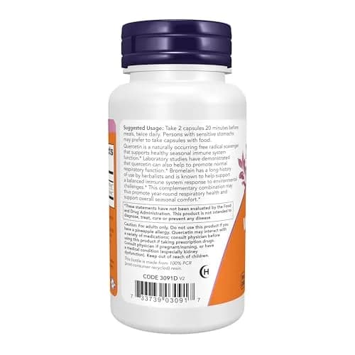 NOW Supplements Quercetin with Bromelain 60 Veg Capsules | Supports Healthy Seasonal Immune Function thumbnail 3
