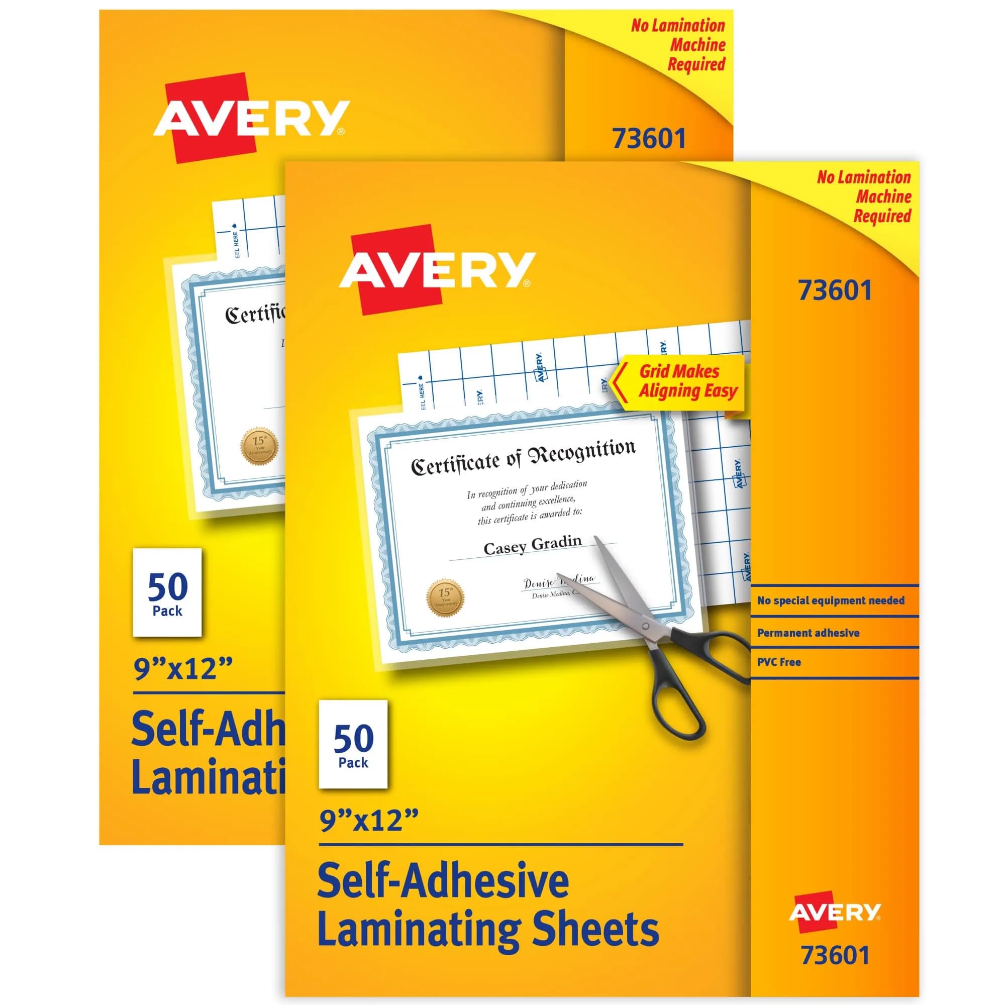 Avery Clear Laminating Sheets 9" x 12" Permanent Self-Adhesive 100 Sheets (2-Pack) | Acid-Free Archival Quality - main product image