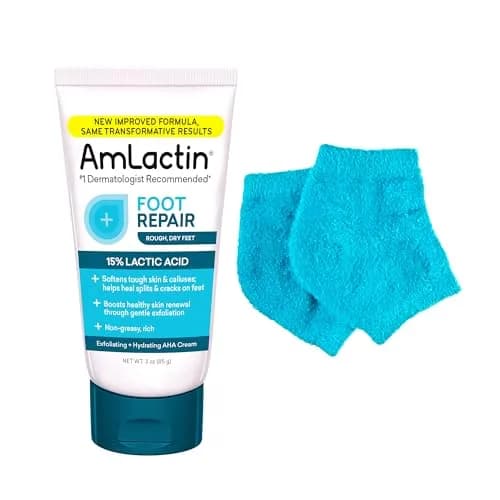 AmLactin Foot Repair Cream with Moisturizing Socks 89ml (3 oz) | Clinically Proven 15% Lactic Acid for Cracked Heels thumbnail 1