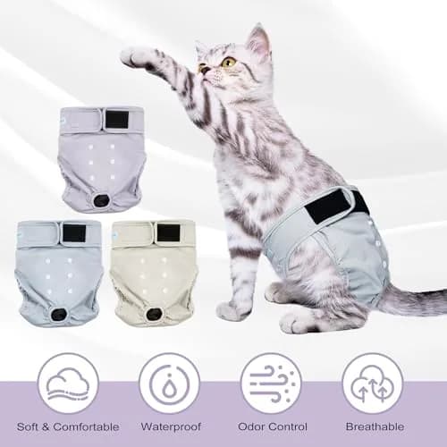 Paw Legend Reusable Cat Diapers for Female Cats & Kittens, 3-Pack X-Small | Adjustable, Waterproof, for Incontinence & Spraying thumbnail 3