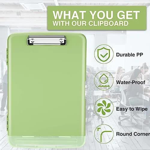 Sooez Storage Clipboard with Pen Holder, Sea Foam Green 8.5x11 | High Capacity for Students & Professionals thumbnail 4