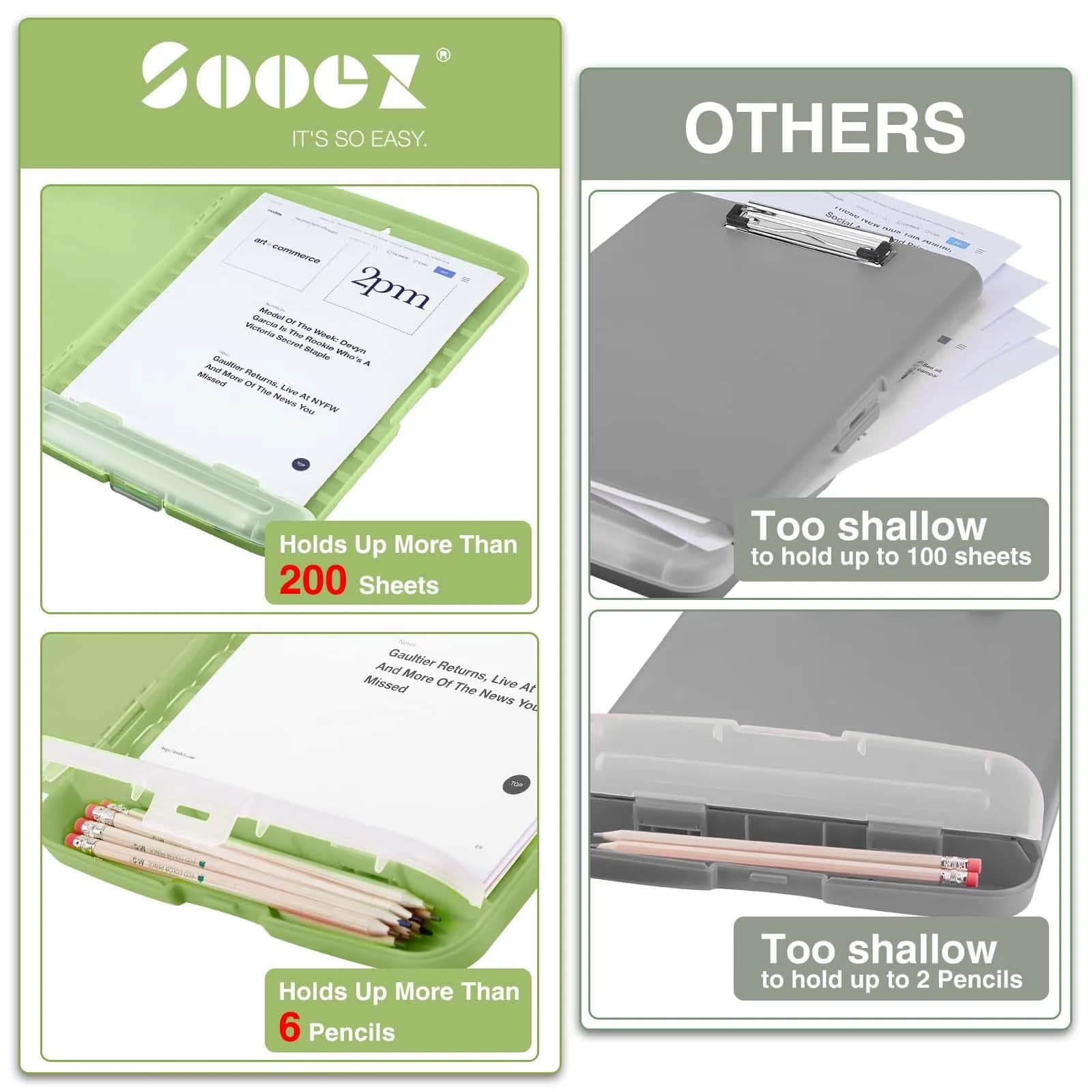 Sooez Storage Clipboard with Pen Holder, Sea Foam Green 8.5x11 | High Capacity for Students & Professionals - view 3