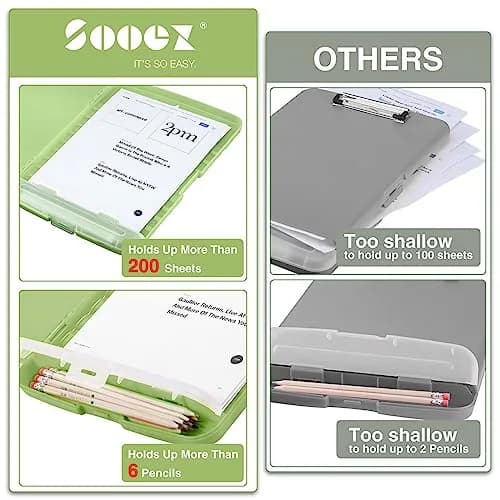 Sooez Storage Clipboard with Pen Holder, Sea Foam Green 8.5x11 | High Capacity for Students & Professionals thumbnail 3