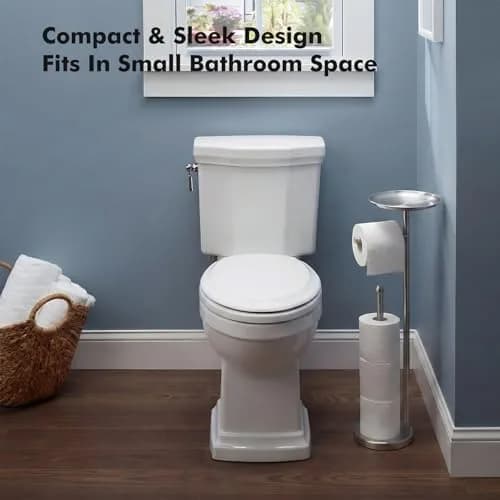 Sfemn Freestanding Toilet Paper Holder with Shelf, Brushed Nickel | 26-inch Tall, Extra 4 Rolls Storage thumbnail 6