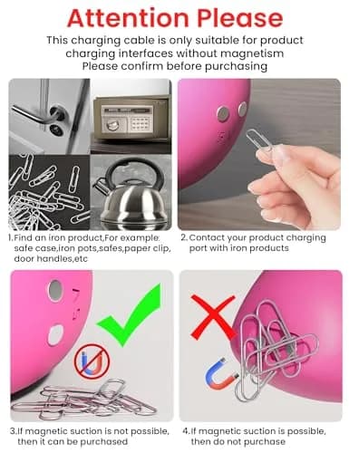 Bicmice 2.6Ft Magnetic USB DC Charger Cable Replacement Charging Cord - White (5mm/0.2in) | Copper, Magnetic, Durable thumbnail 2
