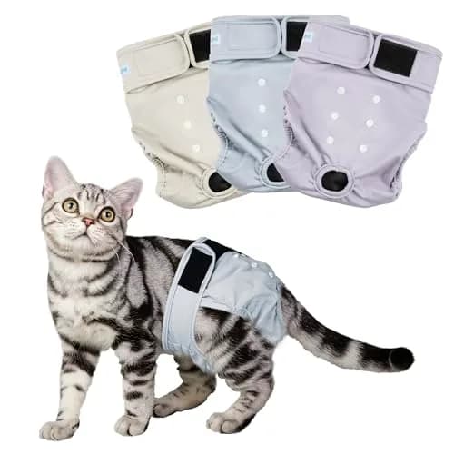 Paw Legend Reusable Cat Diapers for Female Cats Spraying, Washable Kitten Diapers for Incontinence, 3 Pack Medium | Correct Fit & Adjustable Comfort thumbnail 1