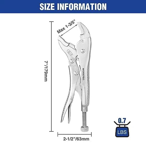WORKPRO 7-inch Curved Jaw Locking Pliers with Wire Cutter | Heat-Treated Chrome Vanadium Steel thumbnail 4