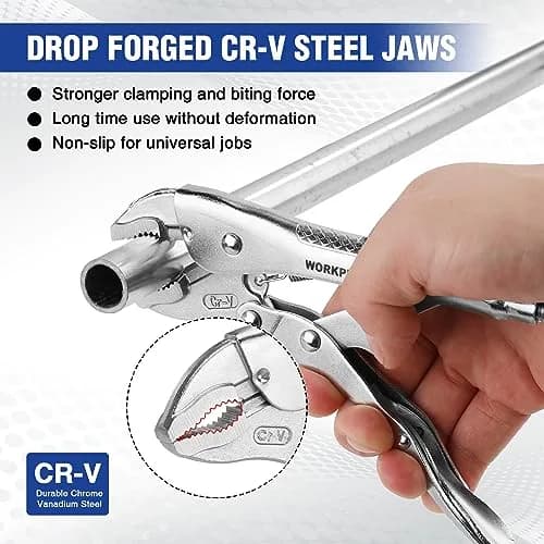WORKPRO 7-inch Curved Jaw Locking Pliers with Wire Cutter | Heat-Treated Chrome Vanadium Steel thumbnail 2