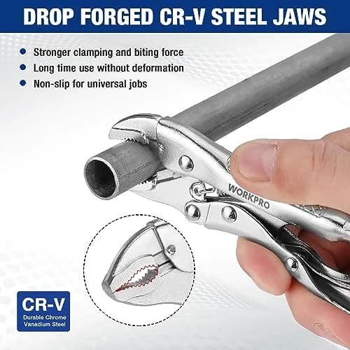 WORKPRO Locking Pliers, 4-inch Mini Curved Jaw | Durable Chrome Vanadium Steel Grip thumbnail 2