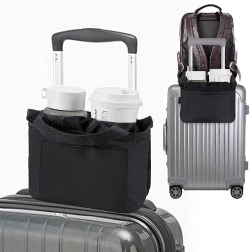 WIROTA Multifunctional Luggage Travel Cup Holder for Suitcases | Free Hand Drink Caddy Fits Suitcase Handles, Automotive & Stroller Use (Black) | 1 Count thumbnail 1