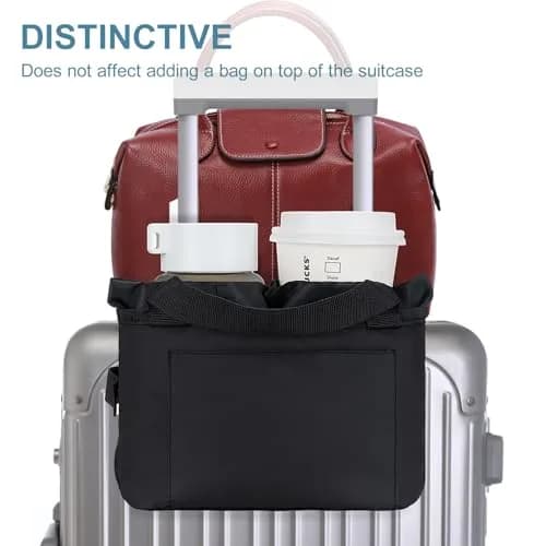WIROTA Multifunctional Luggage Travel Cup Holder for Suitcases | Free Hand Drink Caddy Fits Suitcase Handles, Automotive & Stroller Use (Black) | 1 Count thumbnail 3