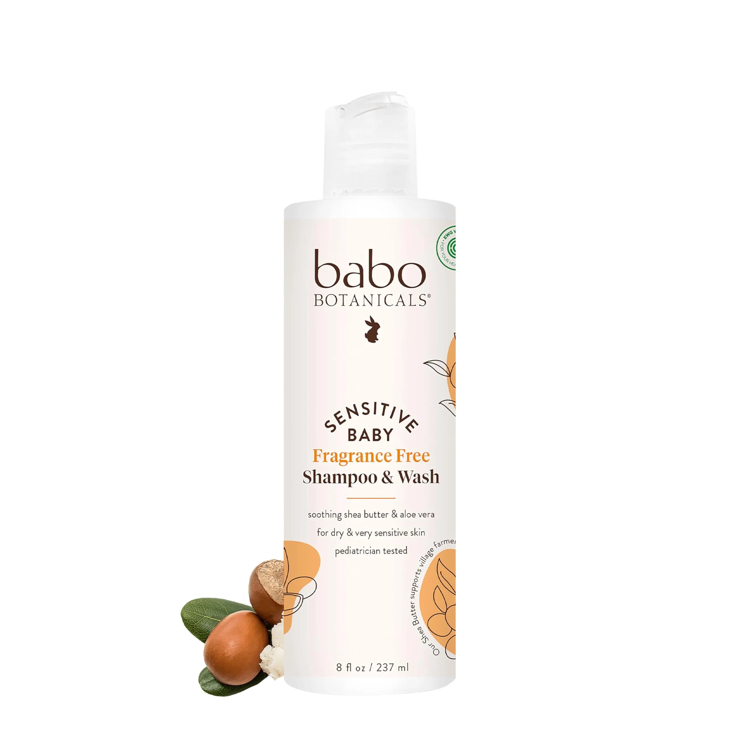 Babo Botanicals Fragrance-Free 2-in-1 Baby Shampoo & Wash - Shea Butter, Calendula & Aloe - Pediatrician Tested - 16 Fl Oz | Gentle, Organic & Sensitive — White