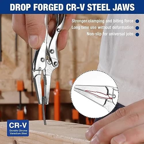 WORKPRO 4-1/2 inch Mini Long Nose Locking Pliers | Heat-Treated Chrome Vanadium Steel thumbnail 2