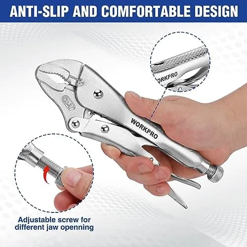 WORKPRO 10-inch Curved Jaw Locking Pliers with Wire Cutter | Heat-Treated Chrome Vanadium Steel thumbnail 5