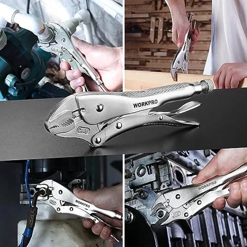WORKPRO 10-inch Curved Jaw Locking Pliers with Wire Cutter | Heat-Treated Chrome Vanadium Steel thumbnail 7