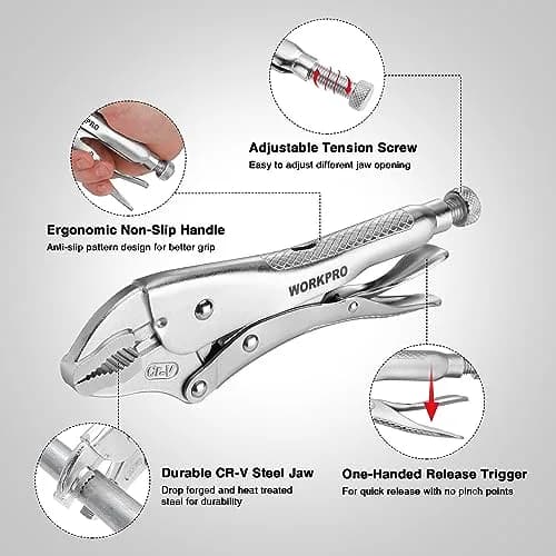 WORKPRO 10-inch Curved Jaw Locking Pliers with Wire Cutter | Heat-Treated Chrome Vanadium Steel thumbnail 3