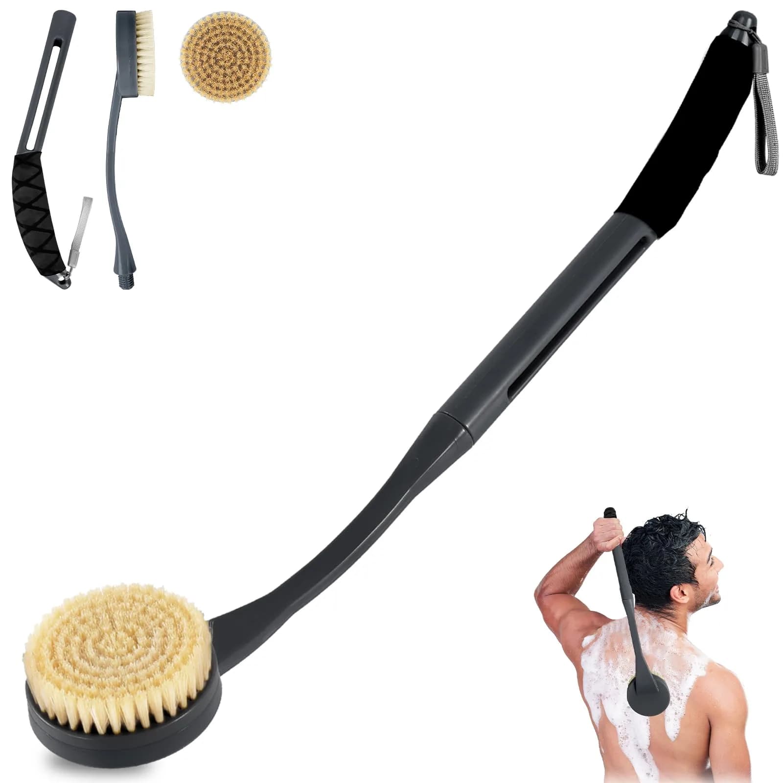 BTideas Long Handle Back Brush 52 cm (20.5") | Natural Stiff Bristles for Exfoliation & Improved Skin Health - main product image