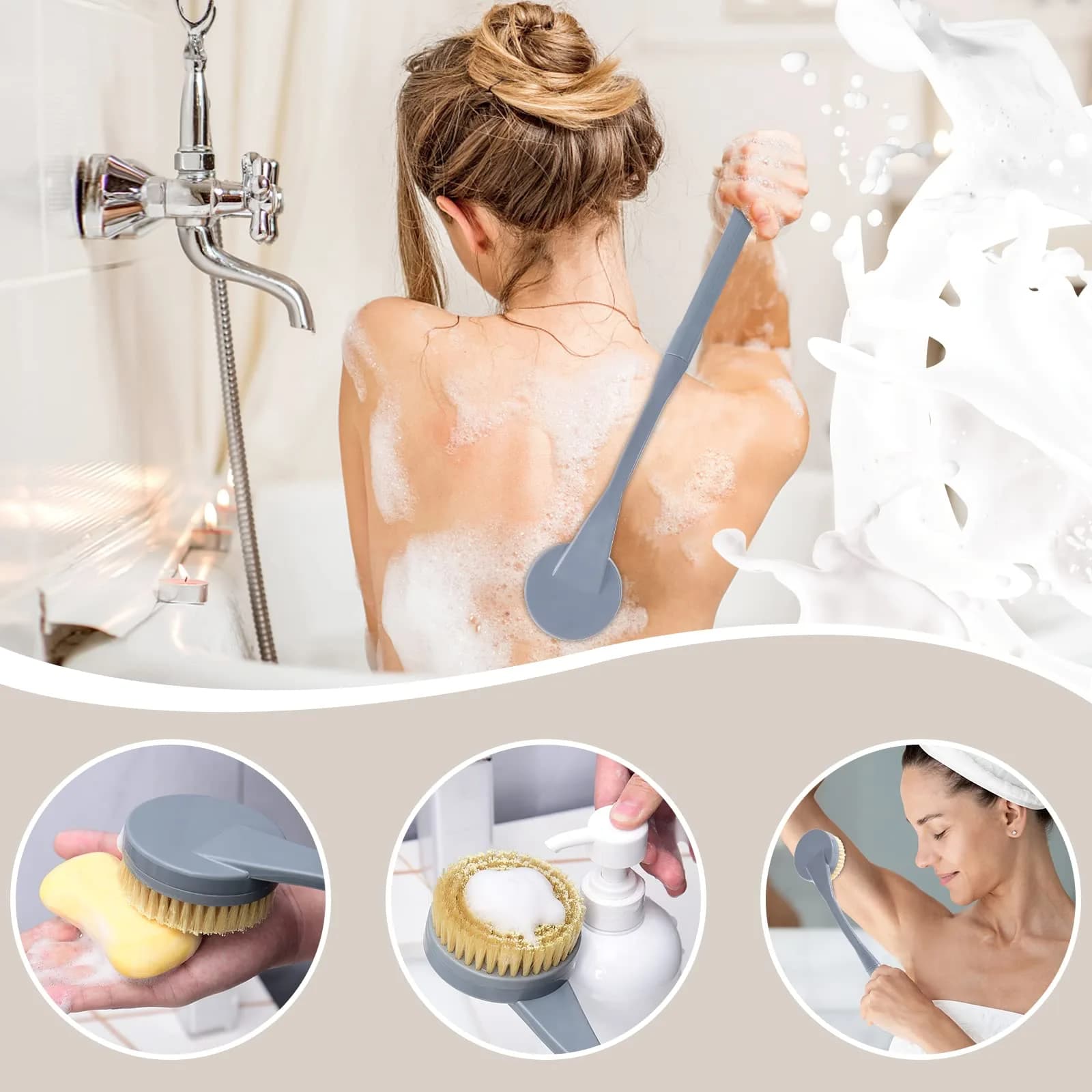 BTideas Long Handle Back Brush 52 cm (20.5") | Natural Stiff Bristles for Exfoliation & Improved Skin Health - view 5