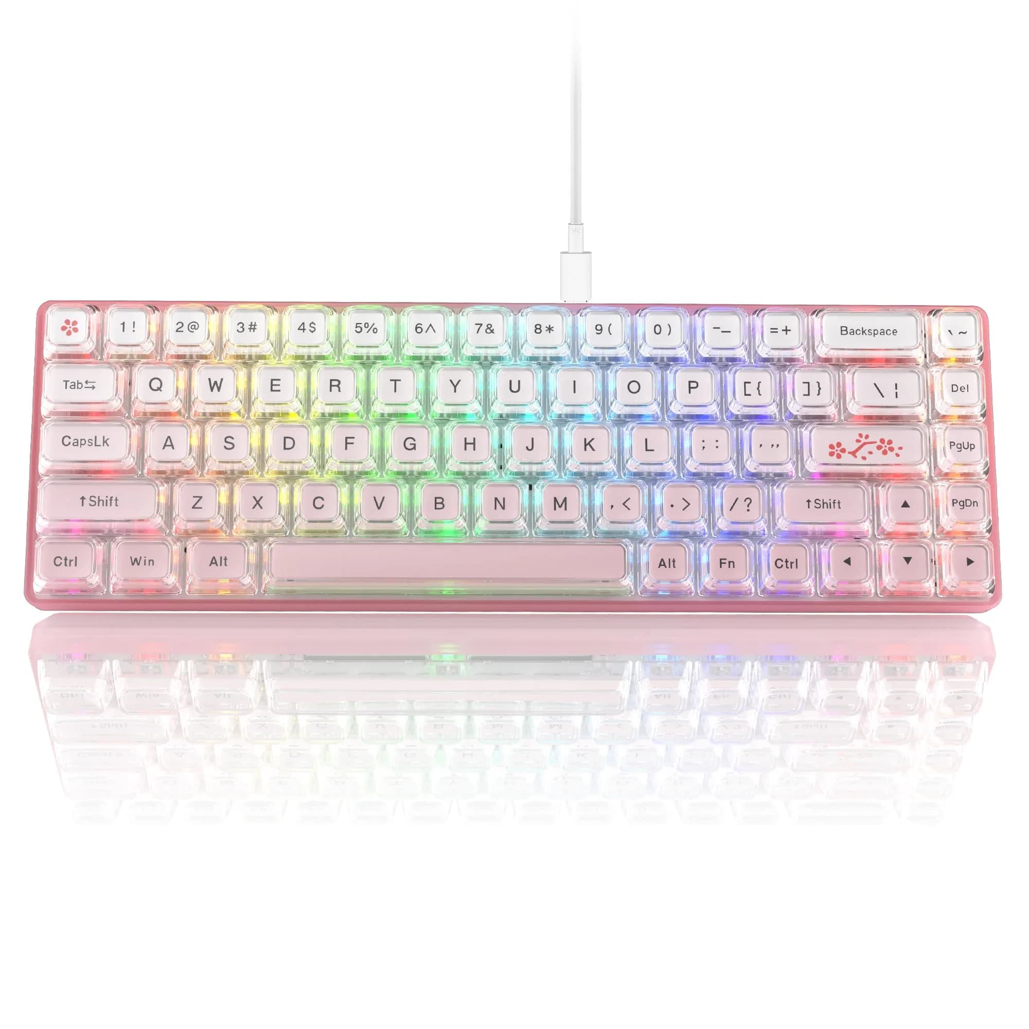 Womier WK68-Pink Mechanical RGB Wired Gaming Keyboard - 61 Keys Hot-Swappable Linear Red Switch, Pink - main product image