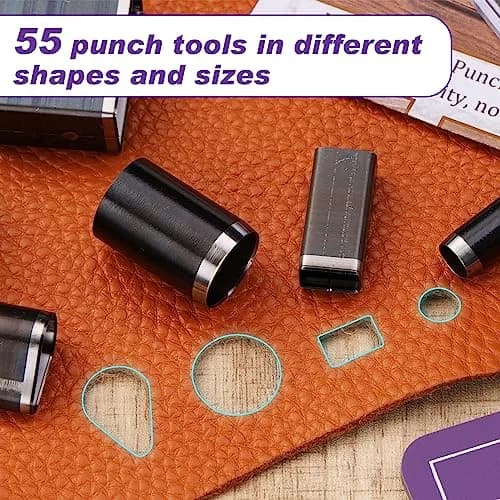 Yizzvb 55 Shape Style Hollow Punch Cutter Tool with Pad | Leather Craft Tools Kit for Handmade DIY Projects thumbnail 4