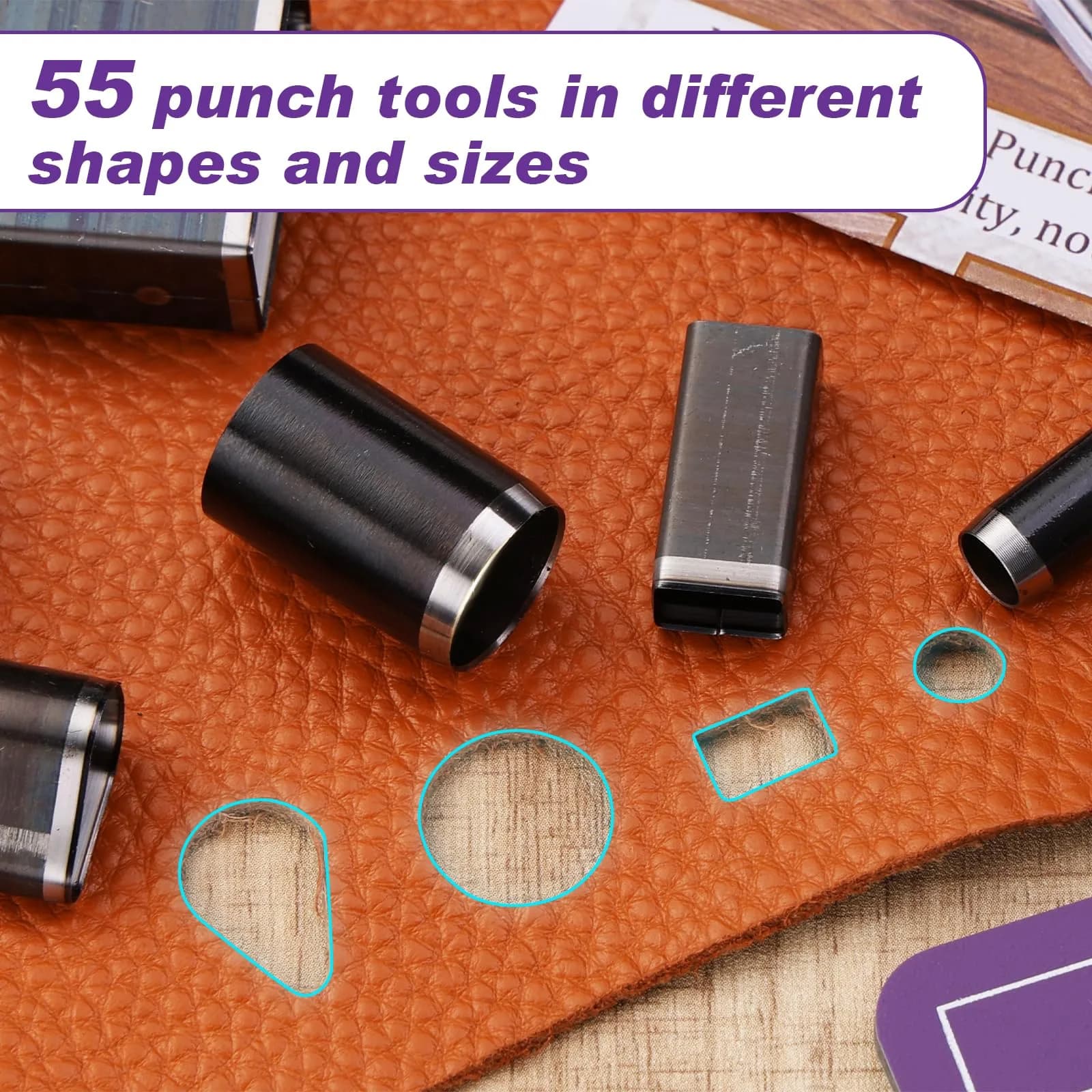 Yizzvb 55 Shape Style Hollow Punch Cutter Tool with Pad | Leather Craft Tools Kit for Handmade DIY Projects - view 4
