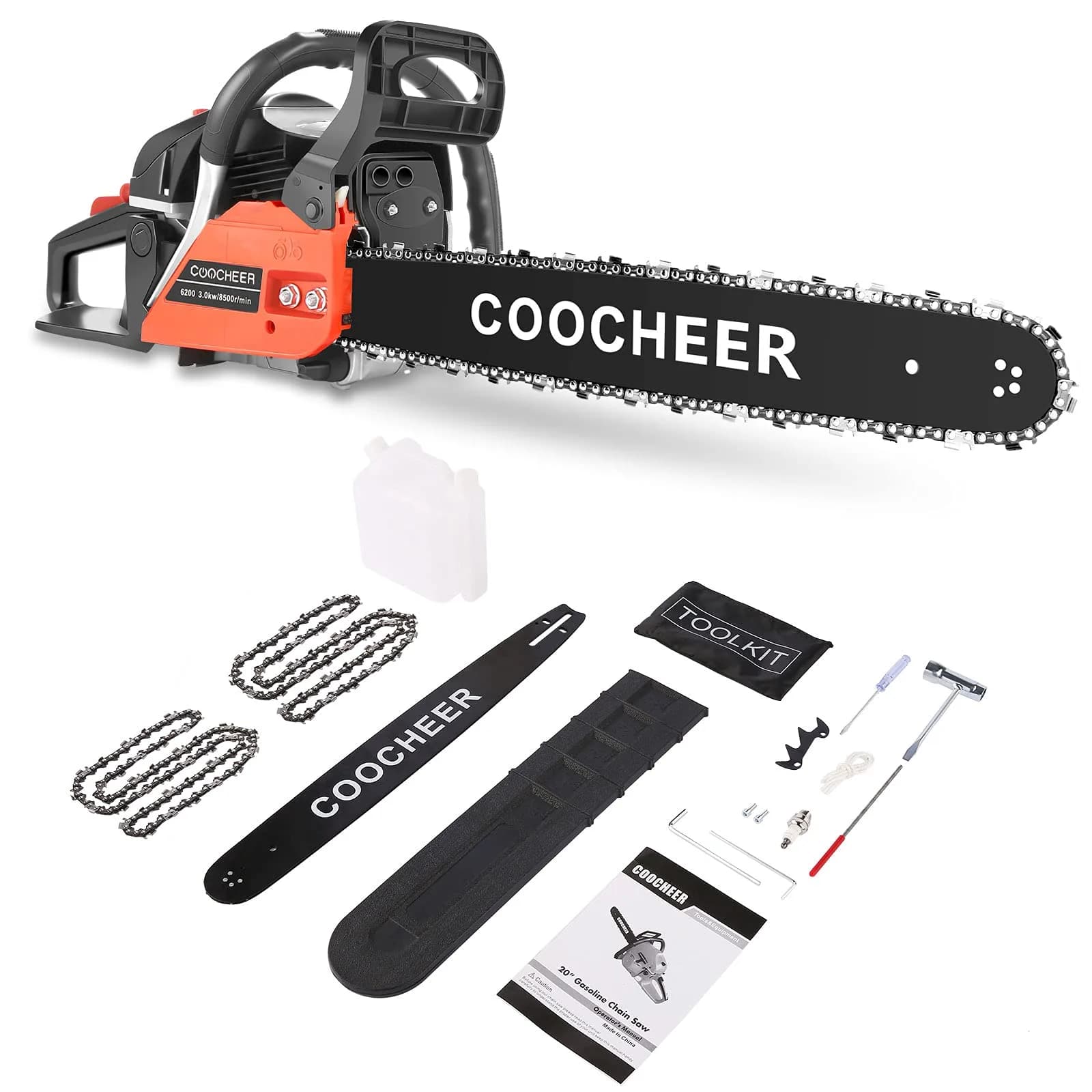 COOCHEER Gas Chainsaw 62CC 20 inch | 3.5HP Gas Powered Chainsaw for Garden & Farm