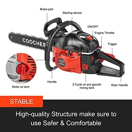COOCHEER Gas Chainsaw 62CC 20 inch | 3.5HP Gas Powered Chainsaw for Garden & Farm thumbnail 3