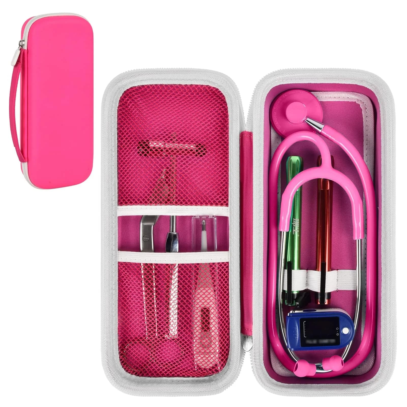 ALKOO Sky Blue Stethoscope Carrying Case with Internal Mesh Pockets & Elastic Slots | Professional Healthcare Organizer — Rose red