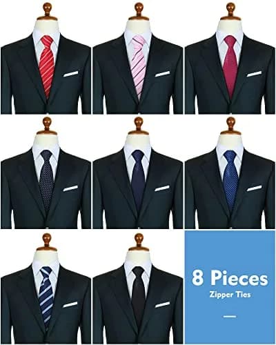 Geyoga Zipper Ties for Men 8 Pack | Adjustable Pre Tied Silky Neckties for Business & Wedding thumbnail 2