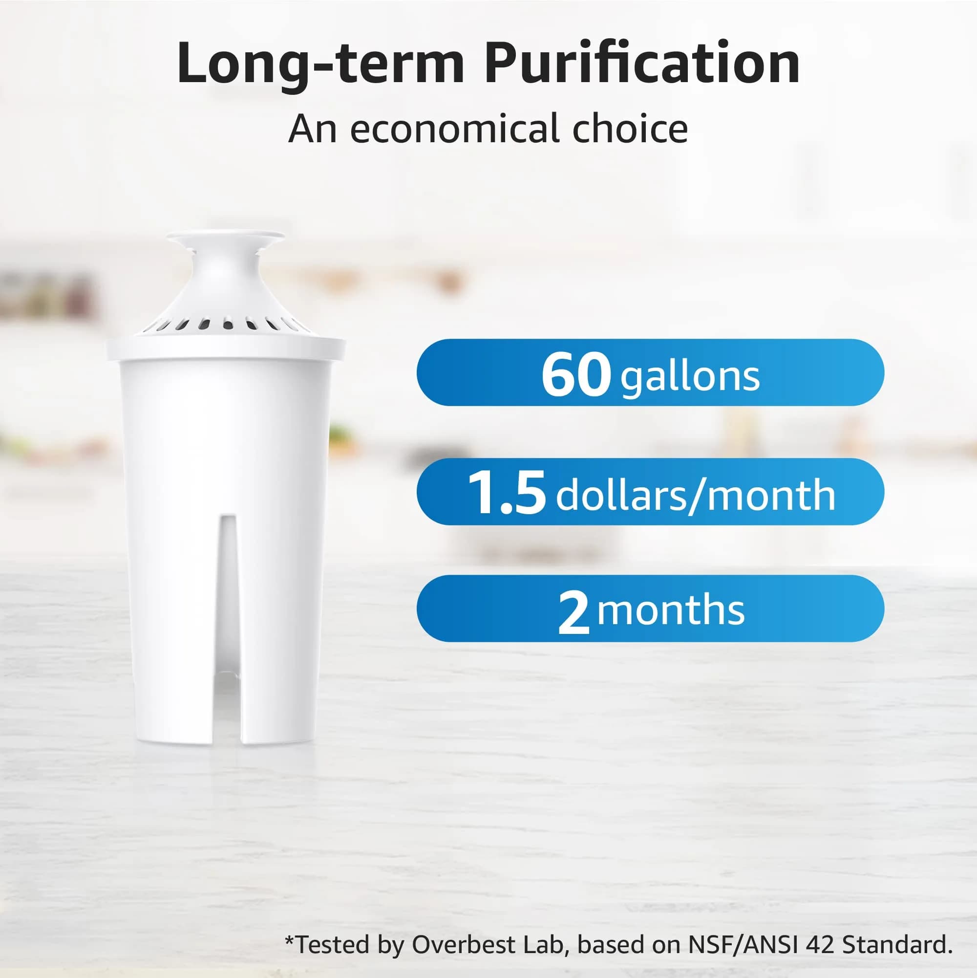 Overbest Pitcher Water Filter Replacement 3 Pack | NSF Certified for Brita® Pitchers, Reduces Chlorine & Lead - view 7