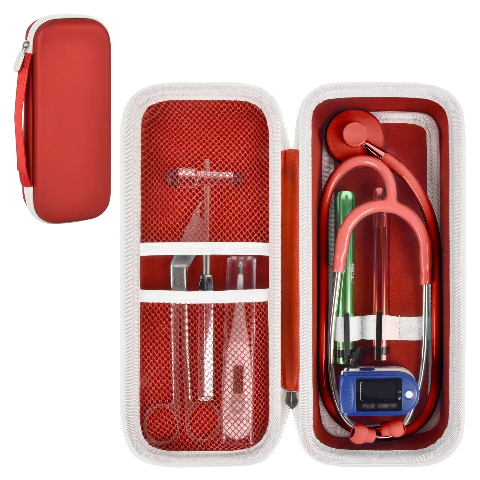 ALKOO Sky Blue Stethoscope Carrying Case with Internal Mesh Pockets & Elastic Slots | Professional Healthcare Organizer — Red