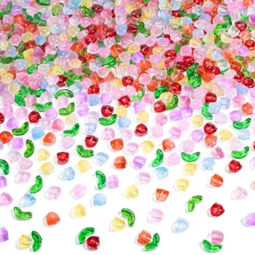 PAGOW 320PCS Tulip Flower Beads Glass Translucent Bracelet Beads for Jewelry DIY | Colorful Handcrafted Crystals thumbnail 1