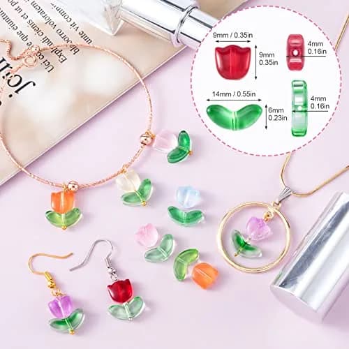 PAGOW 320PCS Tulip Flower Beads Glass Translucent Bracelet Beads for Jewelry DIY | Colorful Handcrafted Crystals thumbnail 2