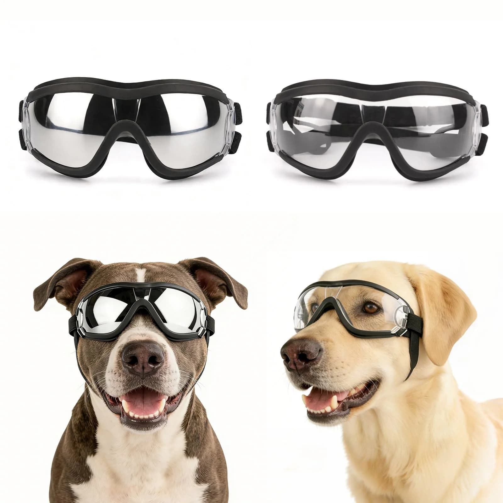 NAMSAN Clear Dog Goggles for Medium to Large Dogs | UV Protection, Windproof, Adjustable Elastic Straps (2-Pair Pack) - main product image